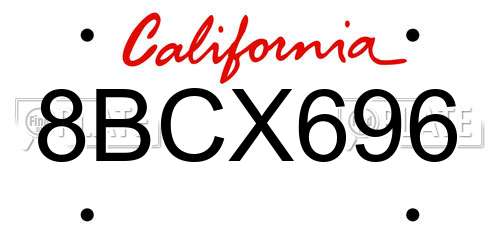 8BCX696 California License Plate