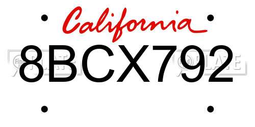 8BCX792 California License Plate