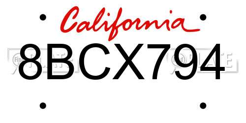 8BCX794 California License Plate
