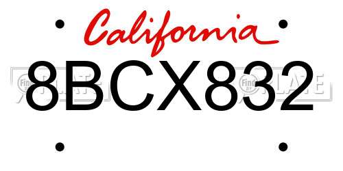 8BCX832 California License Plate