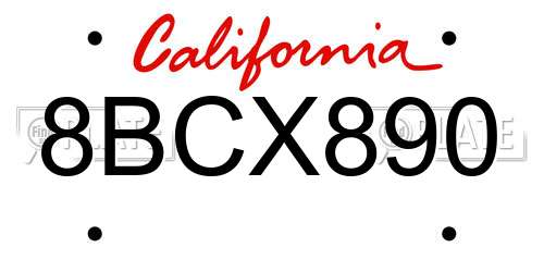 8BCX890 California License Plate