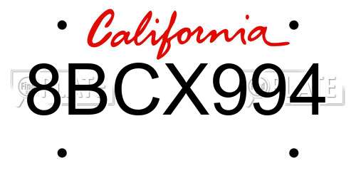 8BCX994 California License Plate