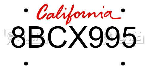 8BCX995 California License Plate