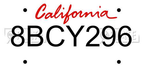 8BCY296 California License Plate