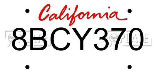 8BCY370 California License Plate