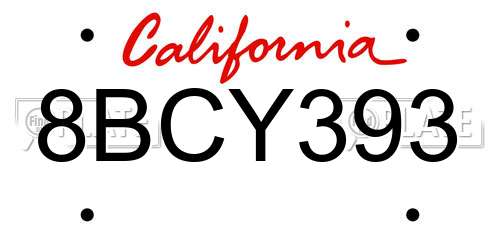 8BCY393 California License Plate