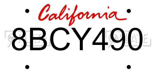8BCY490 California License Plate