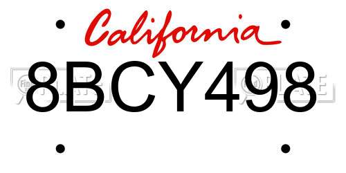8BCY498 California License Plate