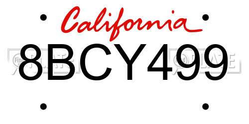 8BCY499 California License Plate