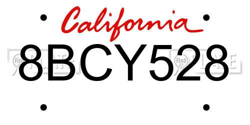 8BCY528 California License Plate