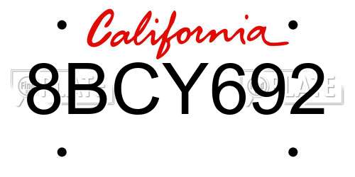 8BCY692 California License Plate