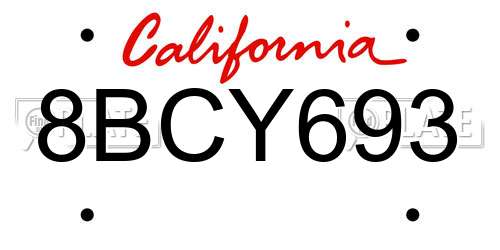8BCY693 California License Plate