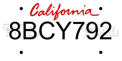 8BCY792 California License Plate