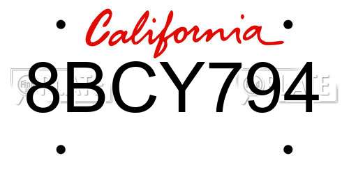 8BCY794 California License Plate