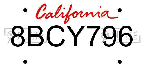 8BCY796 California License Plate