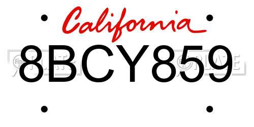 8BCY859 California License Plate