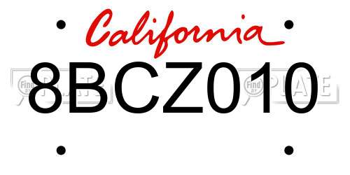 8BCZ010 California License Plate