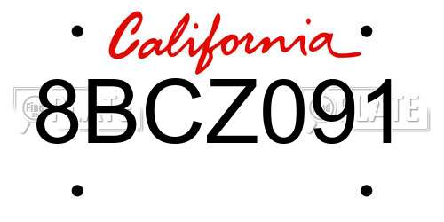 8BCZ091 California License Plate