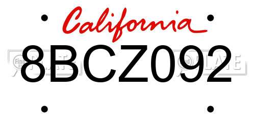 8BCZ092 California License Plate