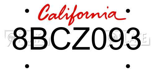 8BCZ093 California License Plate