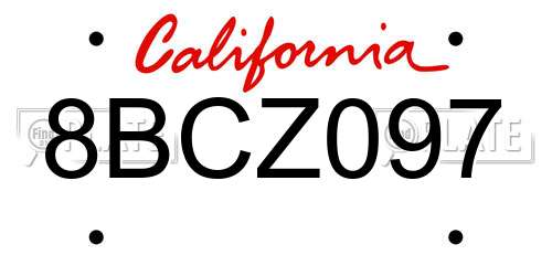 8BCZ097 California License Plate