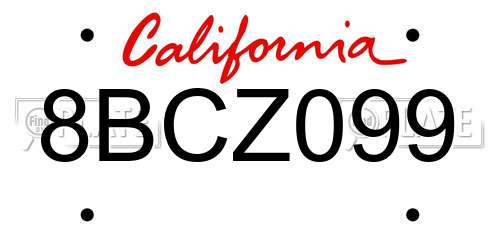 8BCZ099 California License Plate