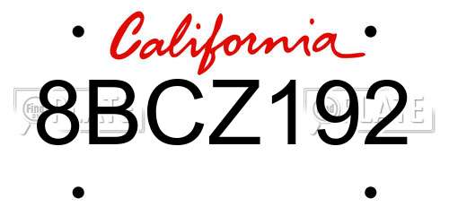 8BCZ192 California License Plate