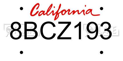 8BCZ193 California License Plate