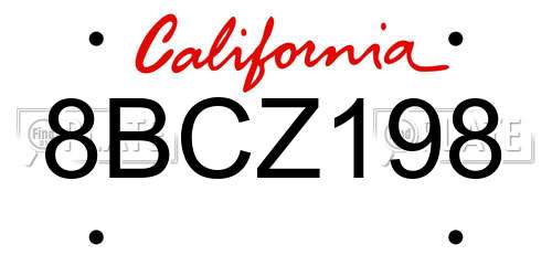 8BCZ198 California License Plate