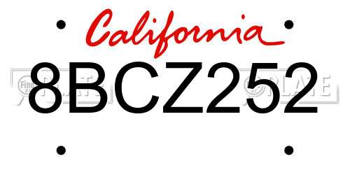 8BCZ252 California License Plate