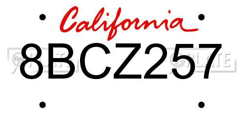 8BCZ257 California License Plate
