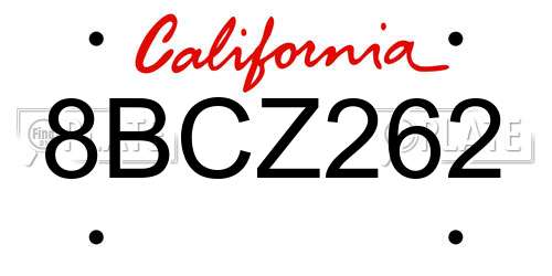 8BCZ262 California License Plate
