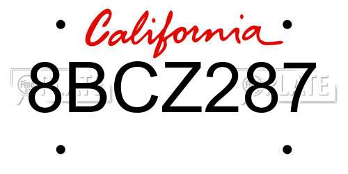 8BCZ287 California License Plate