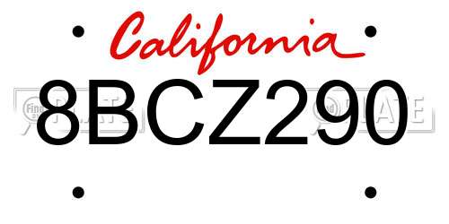 8BCZ290 California License Plate