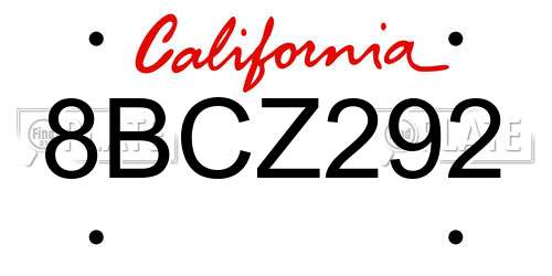 8BCZ292 California License Plate