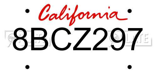 8BCZ297 California License Plate