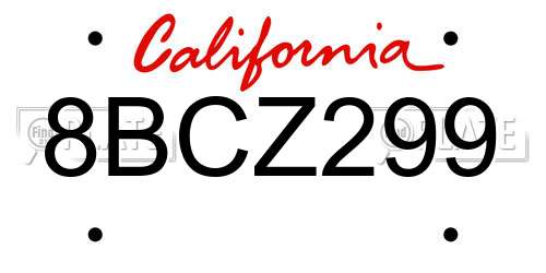 8BCZ299 California License Plate