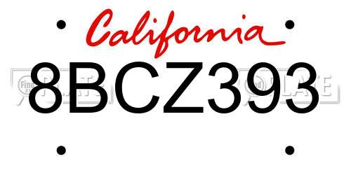 8BCZ393 California License Plate