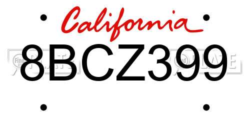 8BCZ399 California License Plate