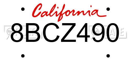 8BCZ490 California License Plate