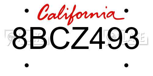 8BCZ493 California License Plate