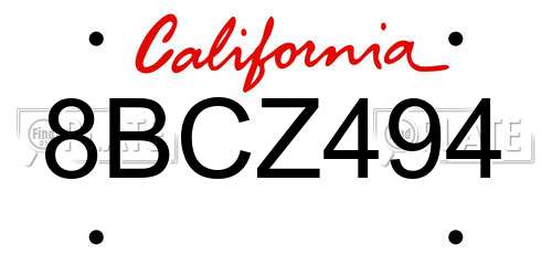 8BCZ494 California License Plate