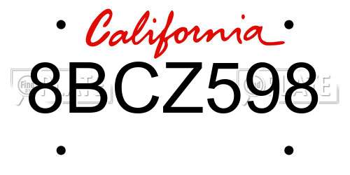 8BCZ598 California License Plate