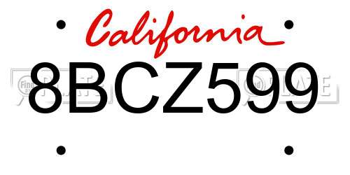 8BCZ599 California License Plate