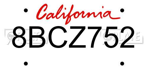 8BCZ752 California License Plate