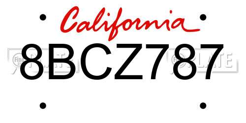 8BCZ787 California License Plate