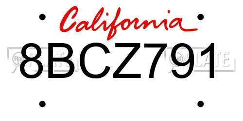 8BCZ791 California License Plate