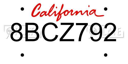 8BCZ792 California License Plate