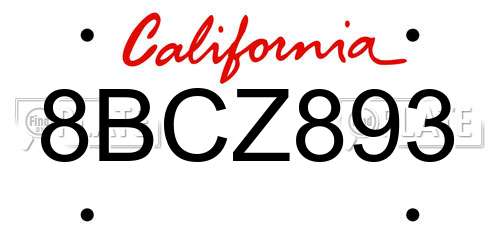 8BCZ893 California License Plate