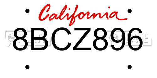 8BCZ896 California License Plate